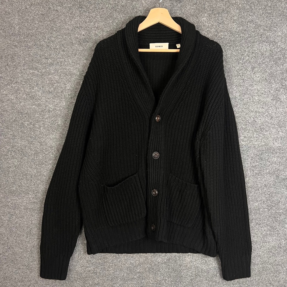 Buck Mason Cardigan Mens XL Black Excellent Wool Cashmere Shawl Collar Ribbed
